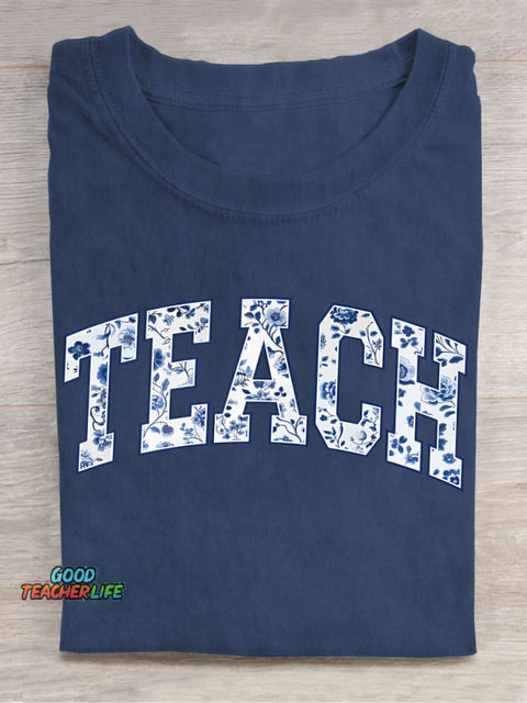 Teach Floral Letters Casual Print T-Shirt