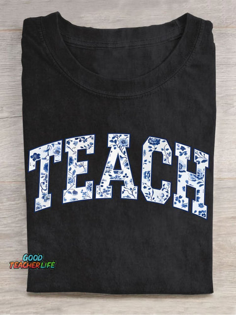 Teach Floral Letters Casual Print T-Shirt