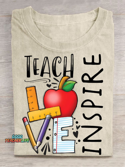 Teach Love Casual Print T-Shirt