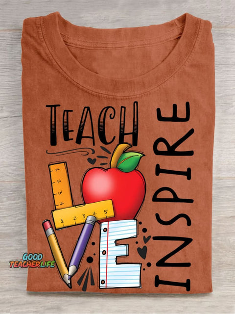 Teach Love Casual Print T-Shirt