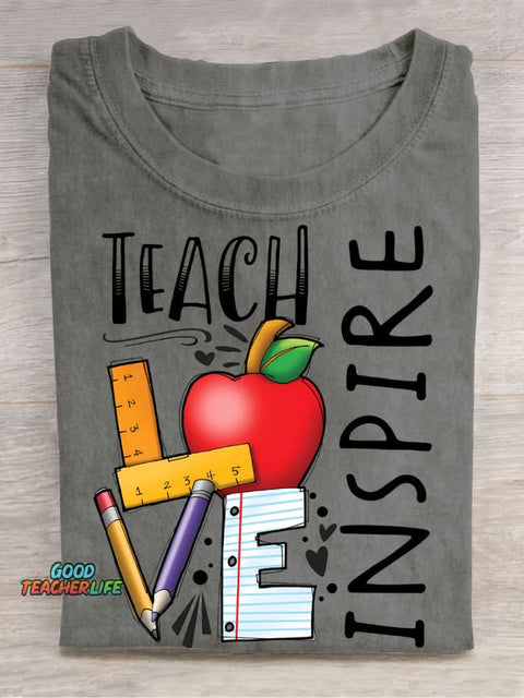 Teach Love Casual Print T-Shirt