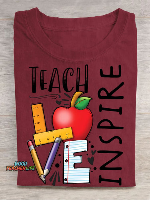 Teach Love Casual Print T-Shirt