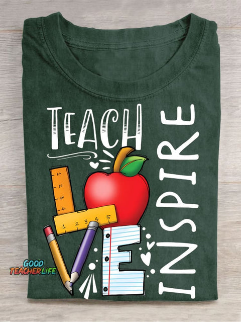 Teach Love Casual Print T-Shirt