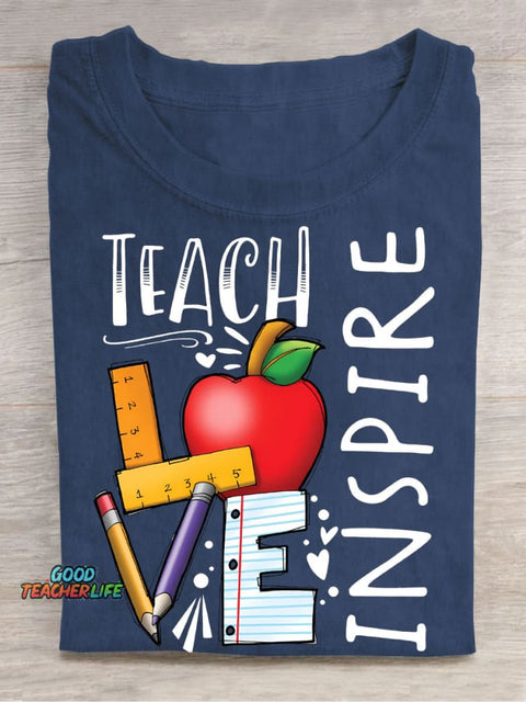 Teach Love Casual Print T-Shirt