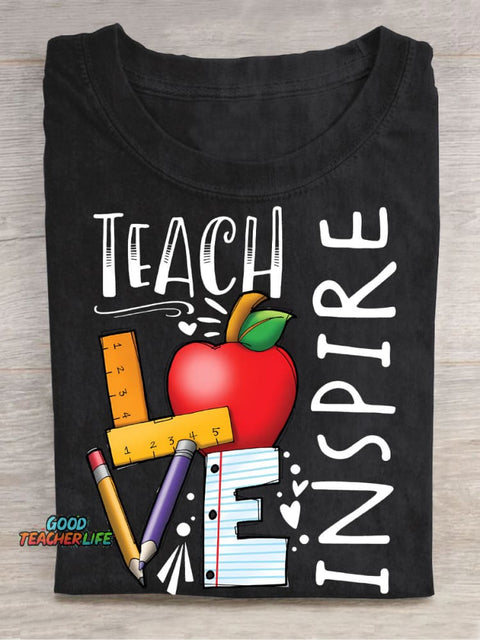 Teach Love Casual Print T-Shirt