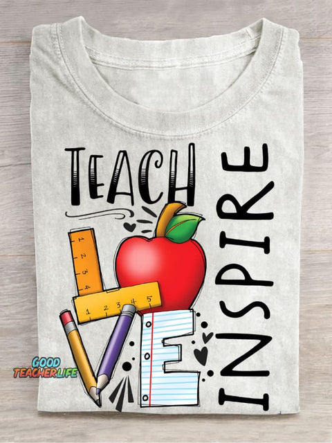 Teach Love Casual Print T-Shirt