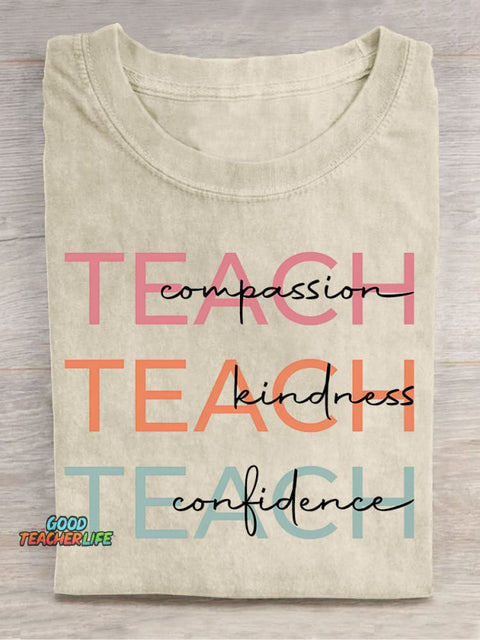 Teach Art Letters Casual Print T-Shirt
