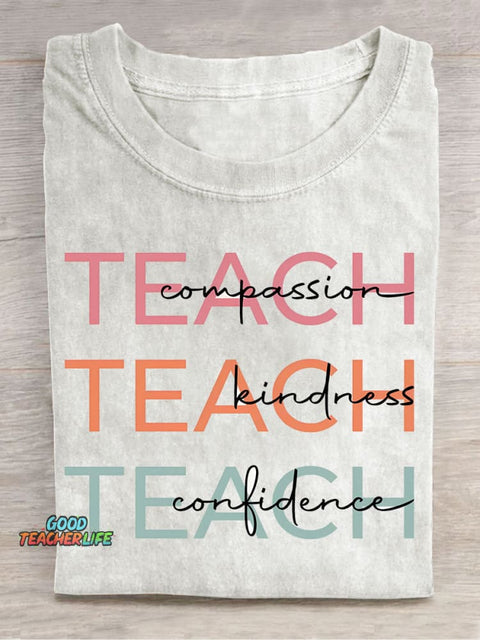 Teach Art Letters Casual Print T-Shirt