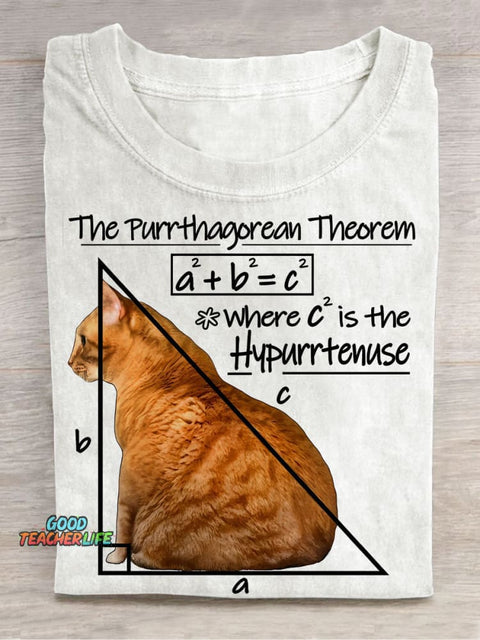 Purrthagorean Theorem of The Hypurrtenuse Casual Print T-Shirt