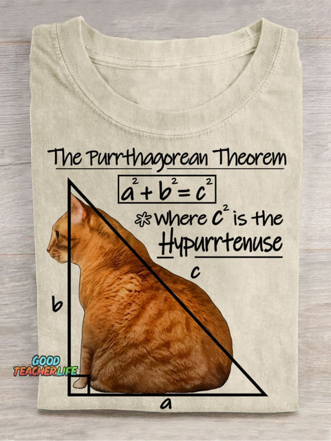 Purrthagorean Theorem of The Hypurrtenuse Casual Print T-Shirt