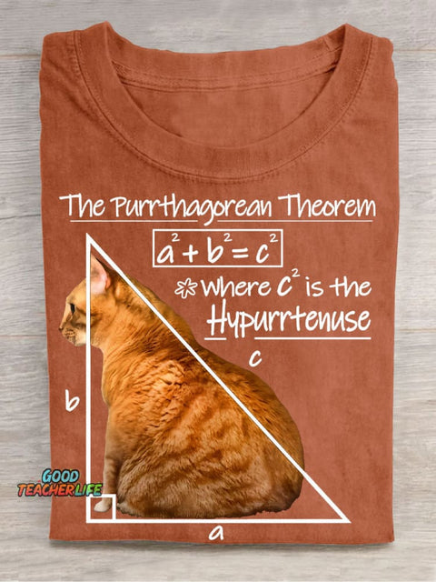 Purrthagorean Theorem of The Hypurrtenuse Casual Print T-Shirt