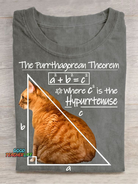 Purrthagorean Theorem of The Hypurrtenuse Casual Print T-Shirt
