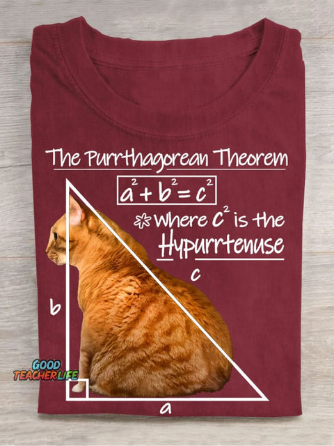 Purrthagorean Theorem of The Hypurrtenuse Casual Print T-Shirt