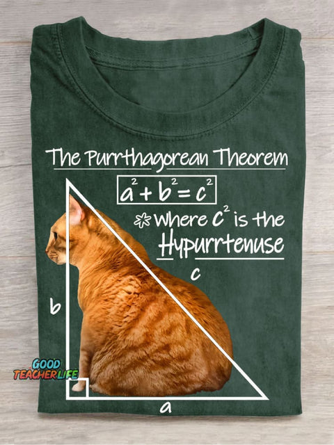 Purrthagorean Theorem of The Hypurrtenuse Casual Print T-Shirt