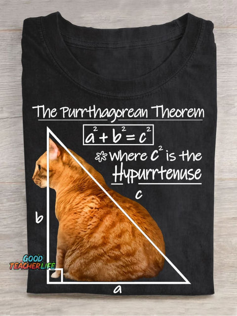 Purrthagorean Theorem of The Hypurrtenuse Casual Print T-Shirt