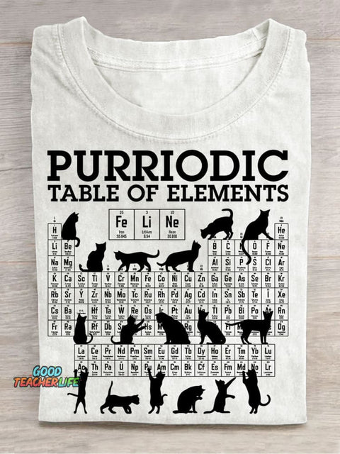 Periodic Table Cat Casual Print T-Shirt