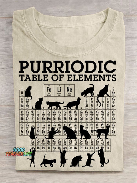Periodic Table Cat Casual Print T-Shirt