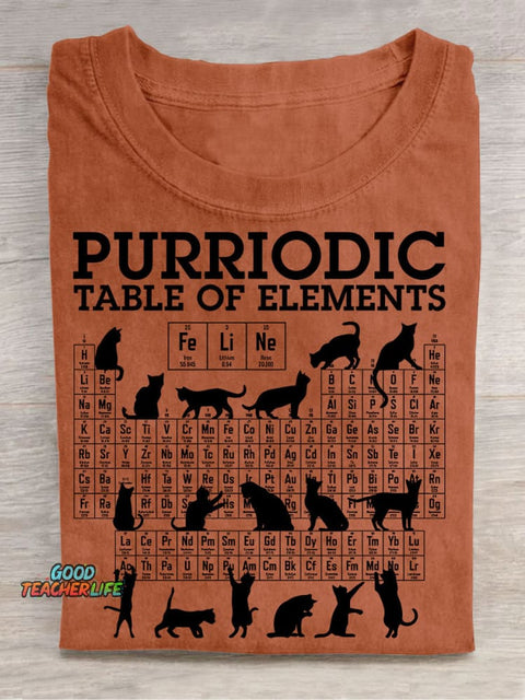Periodic Table Cat Casual Print T-Shirt