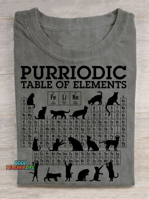 Periodic Table Cat Casual Print T-Shirt