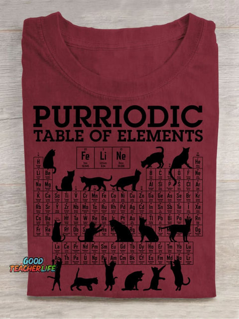Periodic Table Cat Casual Print T-Shirt