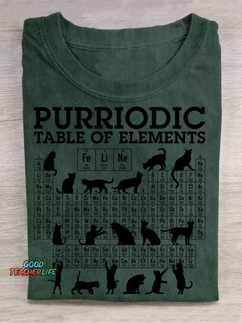Periodic Table Cat Casual Print T-Shirt