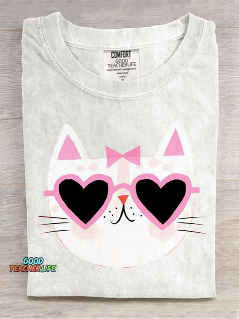 Loving Sunglasses Cat Casual Print T-Shirt