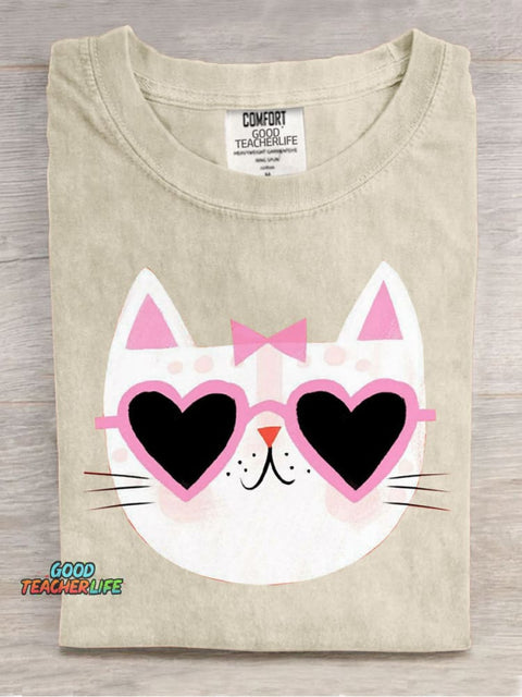 Loving Sunglasses Cat Casual Print T-Shirt