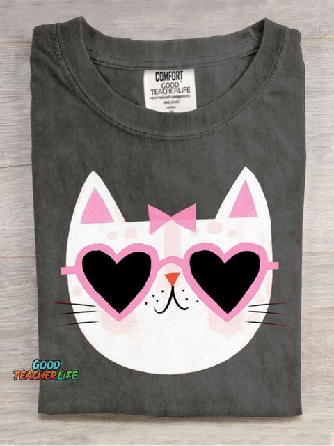 Loving Sunglasses Cat Casual Print T-Shirt