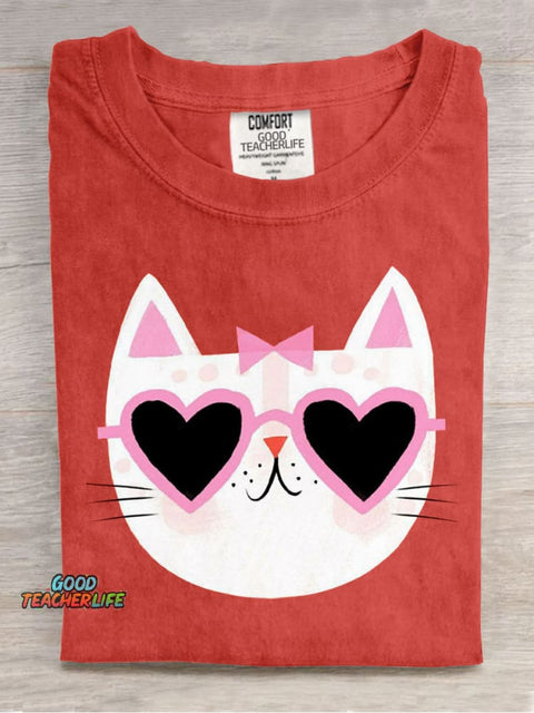 Loving Sunglasses Cat Casual Print T-Shirt