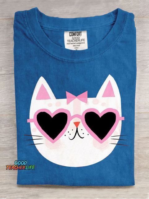 Loving Sunglasses Cat Casual Print T-Shirt