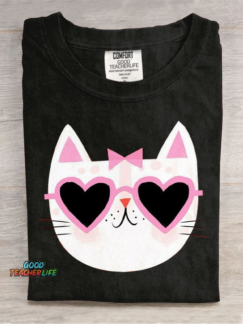 Loving Sunglasses Cat Casual Print T-Shirt