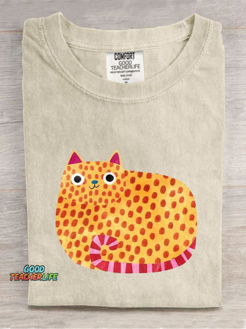 Polka Dot Cute Cat Casual Print T-Shirt