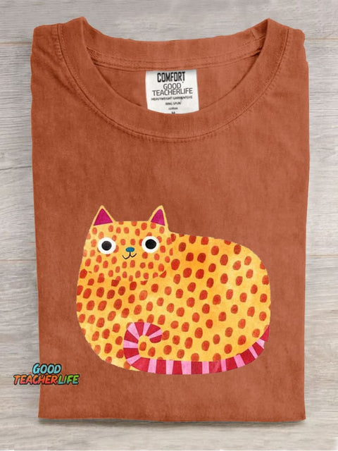 Polka Dot Cute Cat Casual Print T-Shirt
