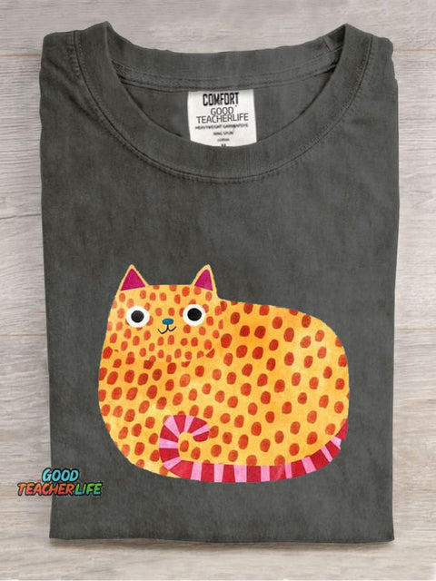 Polka Dot Cute Cat Casual Print T-Shirt