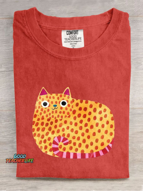 Polka Dot Cute Cat Casual Print T-Shirt