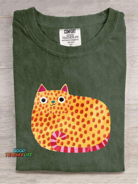 Polka Dot Cute Cat Casual Print T-Shirt