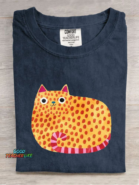 Polka Dot Cute Cat Casual Print T-Shirt