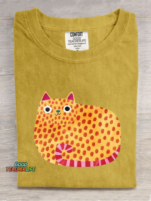 Polka Dot Cute Cat Casual Print T-Shirt