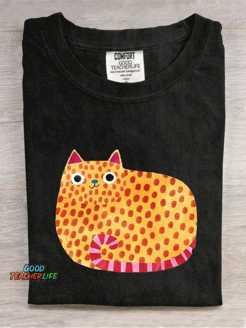 Polka Dot Cute Cat Casual Print T-Shirt