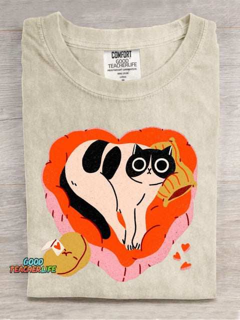Cute Cat Art Casual Print T-Shirt