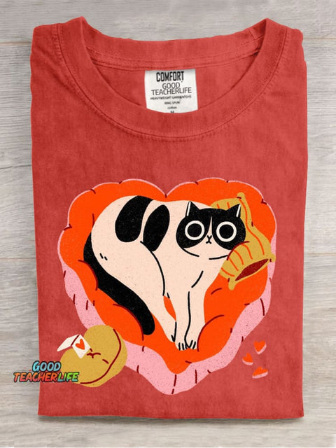 Cute Cat Art Casual Print T-Shirt