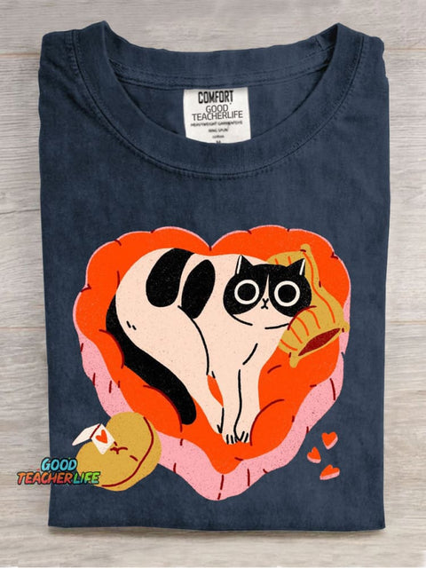 Cute Cat Art Casual Print T-Shirt