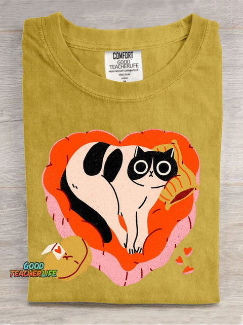 Cute Cat Art Casual Print T-Shirt