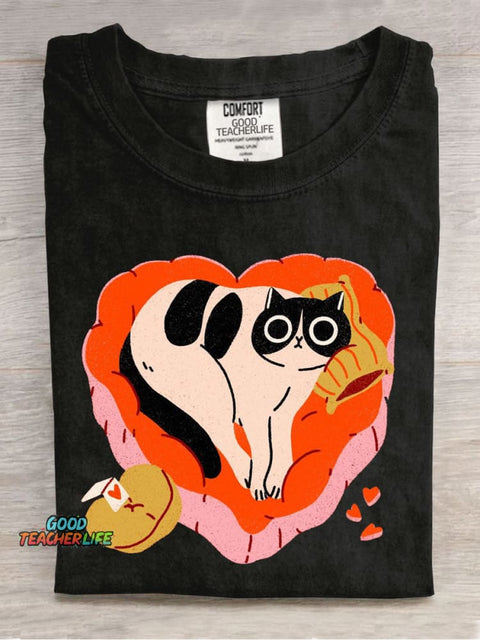 Cute Cat Art Casual Print T-Shirt