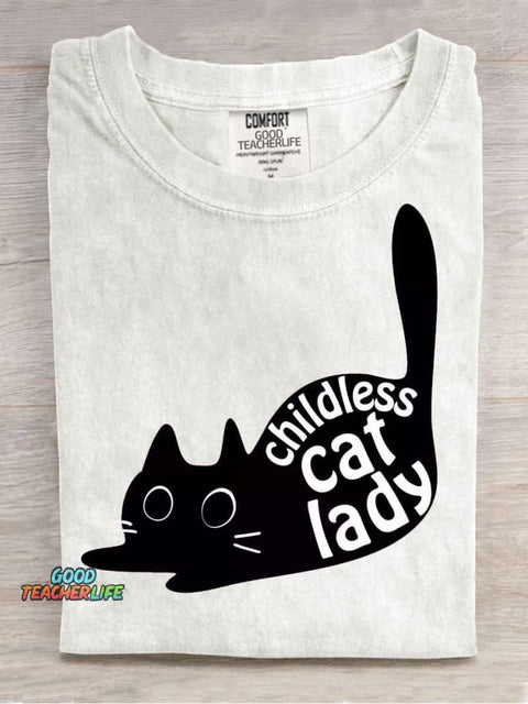 Cute Cat Lady Casual Print T-Shirt
