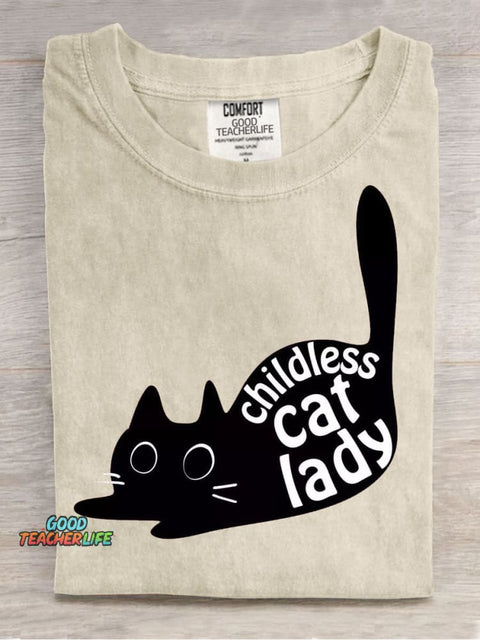 Cute Cat Lady Casual Print T-Shirt