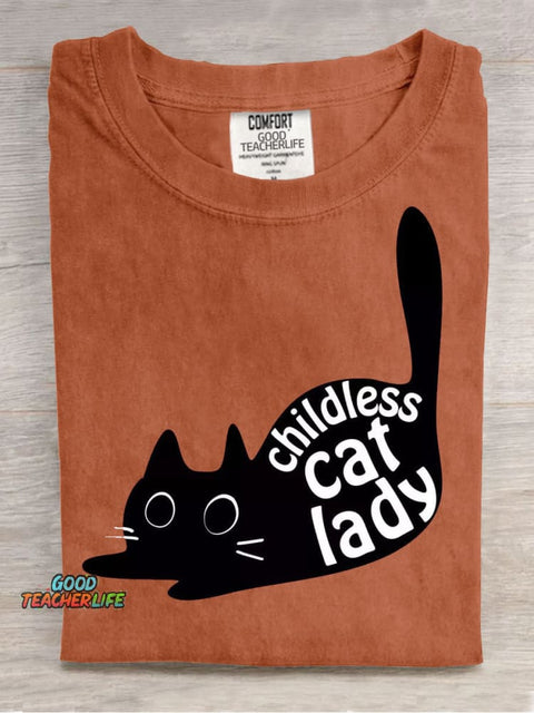 Cute Cat Lady Casual Print T-Shirt