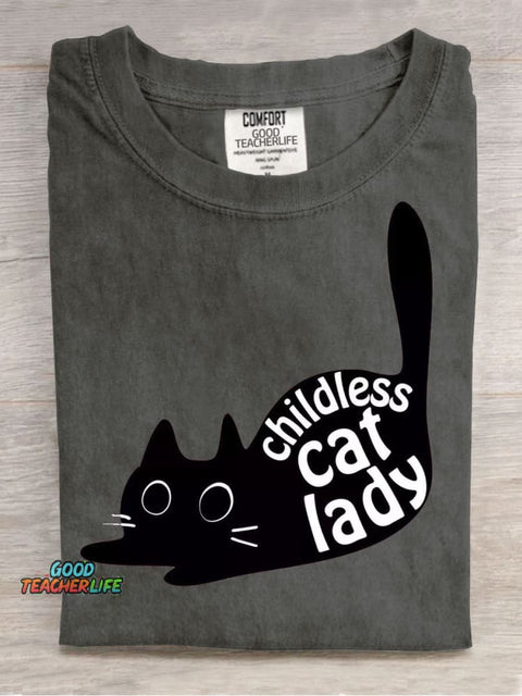 Cute Cat Lady Casual Print T-Shirt