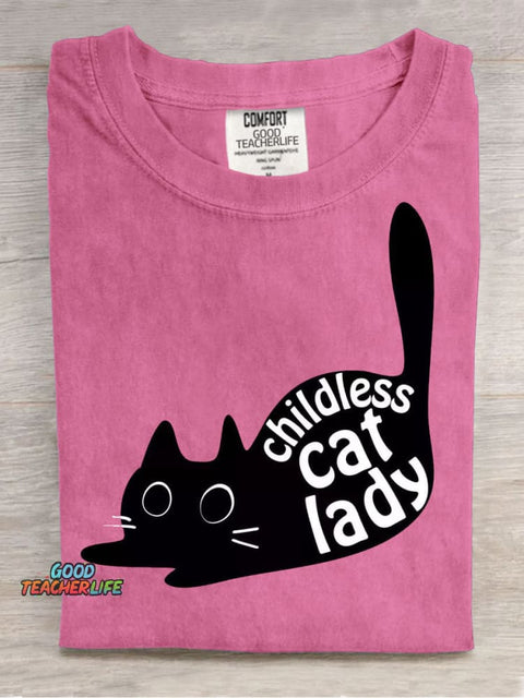 Cute Cat Lady Casual Print T-Shirt