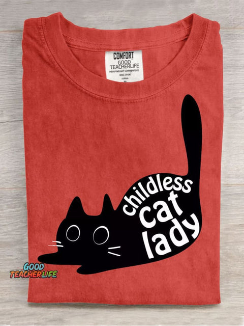 Cute Cat Lady Casual Print T-Shirt